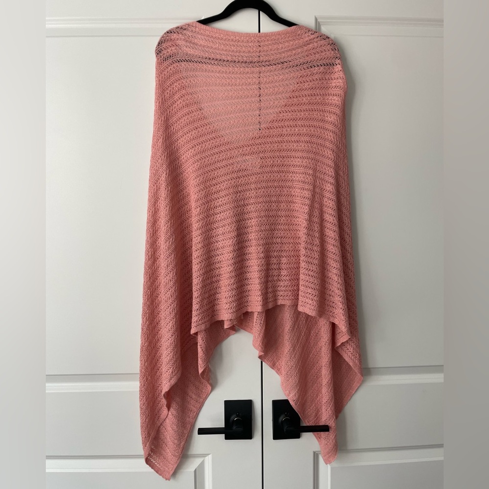 Minnie Rose Crochet Knit Ruana Poncho (One Size) in Pink